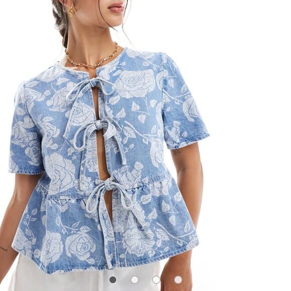 ONLY x ASOS Blue Floral Denim Set – Medium Top & Large Shorts - Picture 3 of 14